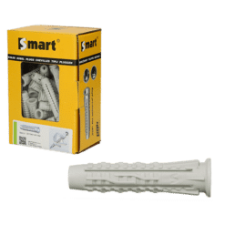 Geel vensterdoosje met grijze pluggen