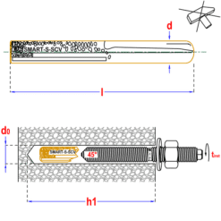 Technische tekening van een chemisch anker