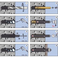 Technische tekening van de installatie van een chemisch anker