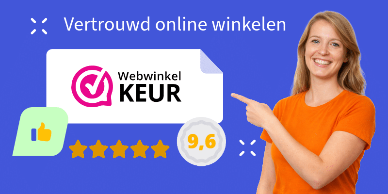 keurmerk en vrouw in oranje shirt